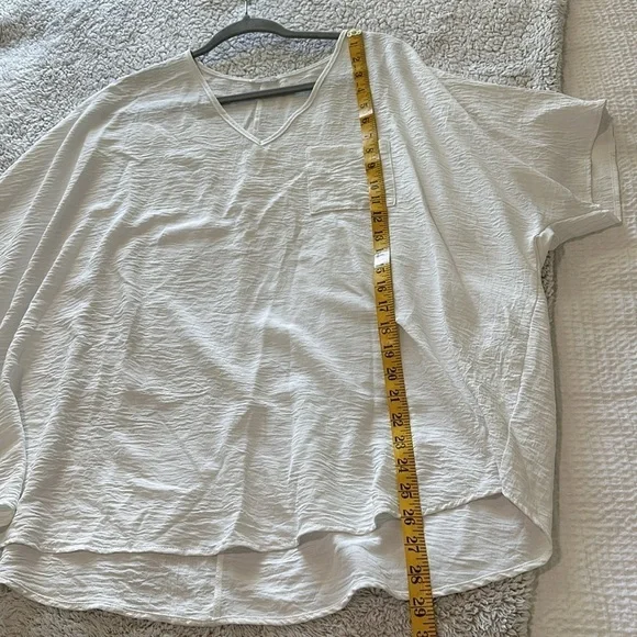 Jodifl Women's M Flutter Sleeve Pocket Tee Shirt White Crepe Texture Oversized - Picture 10 of 11